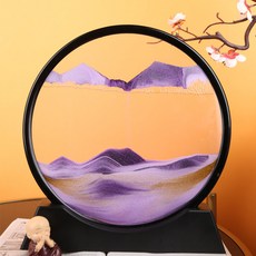 무빙 샌드 아트 그림 3D 심해 풍경 모션 빈티지 럭셔리 홈 장식 사무실 액세서리 실내, 7 Inch 18x19cm, Purple-Black