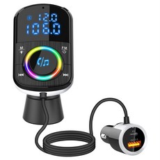 자동차 블루투스 호환 5.0 FM 송신기 무선 핸즈프리 오디오 리시버 MP3 음악 플레이어 PD QC 3.0 고속 충전, 1개, 01 Black