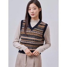빈폴레이디스 가디건 숄더 24FW 페어아일 V넥 베스트 - 네이비 BF495UC01R