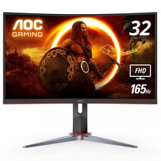 AOC C32G32 커브드 프레임리스 게이밍 모니터 FHD 1500R VA 1ms 165Hz FreeSync 높이 조절 3년 제로 데드 픽셀 정책 블랙