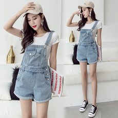 브엘세바 C9931 여성 루즈핏 청 데님 멜빵 반바지