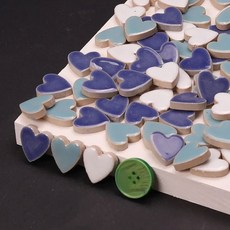 10 도자기 하트 DIY 타일 9OZ 제작 모자이크 색상 공예 세라믹 256G 가지 재료 60 옵션 모양, 60pcs 256g-9.03oz, Blue Skyblue White