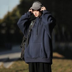 ANYOU 남자 빈티지 후드 하드 이너 오버사이즈 커플 맨투맨