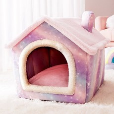 고양이 강아지 대형 굴뚝지붕 하우스 따뜻한 겨울 논슬립 숨숨집, 핑크 오로라