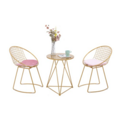 북유럽 카페 골드 티테이블 2인 대리석 테이블 의자 세트 홈 인테리어, 골드 한 테이블 두 의자 (핑크 방석)