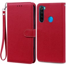 샤오미 레드미 노트 8 케이스 지갑 8T 용 소프트 실리콘, 19 Dark Red -Strap, 1개