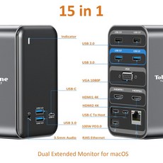  썬더볼트 독 Tobenone usb분배기 USB 허브 유형 C 도킹 스테이션 4K 60Hz HDMI 호환 Displayport USB 3.0 노트북 도크 Thunderbolt 3, 02 UDS09 