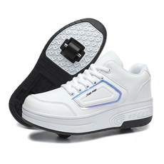 탈부착형 슈즈롤러 Heelys 신발 이중 바퀴 분리형 숨겨진 청소년 충전 램프 U 스포츠 빛나는 롤러 스케이트, 32, 화이트