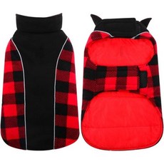 쿠오저 리버시블 도그 코트 따뜻한 방수 재킷 영국 스타일 격자무늬 겨울 강아지 방한 조끼 방풍 아웃도어 의류 스노우 소형 중형 대형 도그용, Red, X-Large (Chest Girth: 24.8-29.