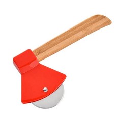 대나무 손잡이가 도끼 모양의 피자 칼 날카로운 회전 슬라이서 롤, 1개, 2. Red wooden handle