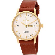 Triwa Ivory Klinga Unisex Day / Date 시계 솔질 된 골드 톤 브라운 가죽