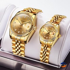 슈럭스 [18K 도금/1+1증정/ 커플시계 ] Automatic watch 고급 메탈시계 여친 남친시계 세이코 무브먼트 S036WC+선물포장