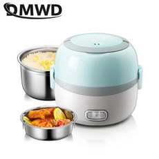 USB보온도시락 DMWD 미니 밥솥 가정용 전기 도시락 220V 아침 식사 찜기 2 중 레이어 다기능 가열 요리 EU, 1.35L blue, 1개