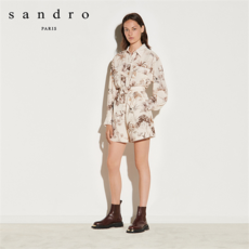 여성 린넨 바지 sandro 가을과 겨울 여성의 복고풍 풍경 인쇄 로맨틱 스타일 점프 슈트