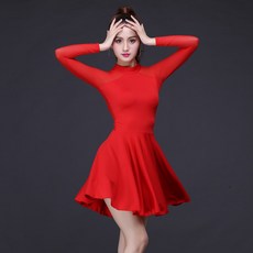 BLAVALLEY 여성 라틴 댄스 스포츠댄스 슬림핏 벨리복 원피스K12, 레드