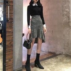 대박걸 스틸러 지퍼 언발란스 프릴 미디 스커트