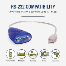 USBGear USB - 직렬 RS232 DB9 어댑터 FTDI 칩셋 15kV ESD 보호 윈도우 11 지원, 1개