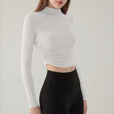 라이톰 하이넥 슬림 셔링 크롭 요가&필라테스 티셔츠
