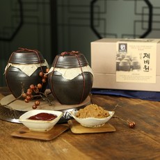 항아리에 담은 국산콩 된장 + 고추장 1kg X 2세트(보자기 포장), 전통된장500g+찹쌀고추장500g X 2세트(보자기)