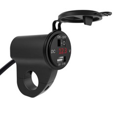 알루미늄 합금 방수 휴대폰 어댑터 오토바이 USB 충전기 디지털 디스플레이 빠른 충전 스위치 22mm 핸, 01 Black