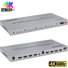 4x4 HDMI 매트릭스 (오디오 추출기 포함) 4K @ 60Hz HDR 18Gbps HDMI 2.0 매트릭스 스위처 분배기 4 in 4 출력 지원 HDCP2.2 EDID RS, 8)4K 30Hz Matrix 4x4 - With AU - 매트릭스오디오