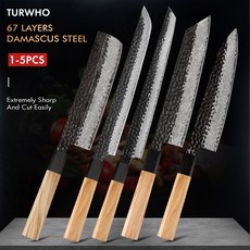  폴딩나이프 캠핑칼 정글칼 캠핑 나이프 군용 택티컬 Turwho 손 단조 67 층 다마스커스 강철 일본 kiritsuke 슬라이스 사시미 요리사 칼 올리브 나무 손잡이 주방 세트, 슬라이스 나이프 