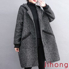 지홍 헤링본 하프코트 후드코트 자켓 가을겨울 트위드