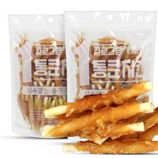 먹보 강아지 대용량 실속 상품 치킨 오리 육포 간식, 2개, 1kg, 치킨 사사미껌 - 테비사사미1kg