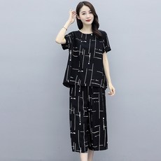 해외배송 중년 여성 어머니 투피스 린넨뚱녀 면마 여름 캐주얼룩