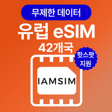 유렵 42개국 무제한 데이터 esim 이심, 매일1G후 속도제한 무제한, 15일