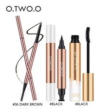 O.TW O.O 3 피스 아이 메이크업 키트 블랙 마스카라 파인 아이브로우 펜슬 라이너 스탬프 방수 롱 래스팅 풀 코스메틱 세트, [02]3pcs, 1개