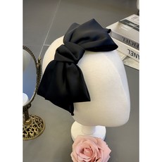 (무배 위치선택) 더블 2중 새틴 실크블랙 왕리본 머리띠