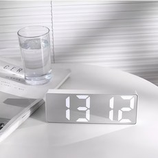 [최신형] 프위즈 슬림디자인 미러 무소음 LED 탁상 시계, 화이트