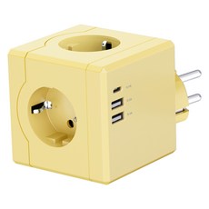 티메코 SF코팅 큐브 디자인 멀티탭 4000W 고용량 3구 (USB-A 2개 C타입 1개), 1개, 옐로우 SF01, 7.6cm 1개, 옐로우 SF01, 7.6cm