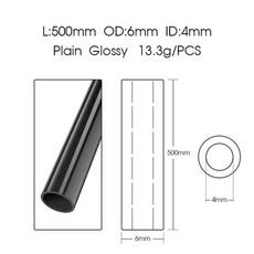 모델 모형 비행기 드론 액세서리용 탄소 섬유 튜브 파이프 길이 직경, 12. 6x4 plain glossy, 1개