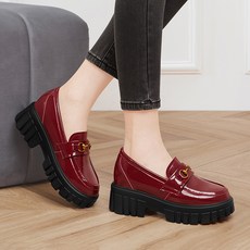 여성봄가을키높이가죽통굽구두