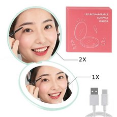 미니 접이식 여행 포켓 메이크업 거울 라이트 라운드 컴팩트 확대, 4.중소기업 2X그린