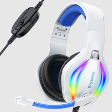 Krysenix 게이밍 헤드셋 pc 유선 PG1, 화이트 블루
