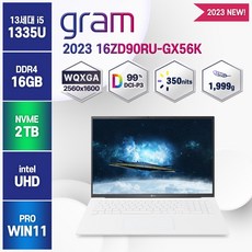 LG 그램16 2023 13세대 신모델 발송 16ZD95Q-GX56K 인텔 i5-1335U 윈도우11 무선마우스 증정, 화이트, 16ZD90RU, 코어i5, 2TB, 16GB, WIN11 Pro