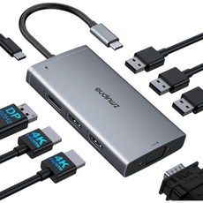 DELL hp용 USB C 도킹 스테이션 듀얼 모니터 4K HDMI 디스플레이 포트 VGA에 대한 쿼드러플 허브 다중 어댑터, 8 IN 1 USB C Hub