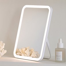 무아스 뷰티 스퀘어 메이크업 무선 LED 탁상거울 화이트