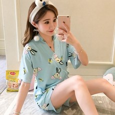 도 라 꿈 파자마 여 순면 춘하 원 숙 바람 울짱 띵땅 반팔 얇은 로봇고양이