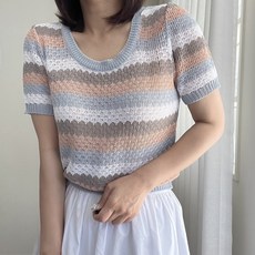 여성스트라이프반팔니트