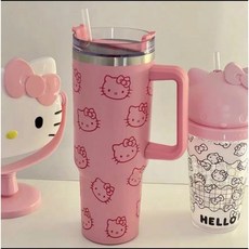 리뉴얼 핫핑크 대용량 키티 텀블러 보온 보냉 빨대텀블러, A, 1개
