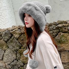 숨엔아로마(햇빛다솜) 방울털모자 모자 여성 겨울 가을 계절 깜찍 미키다 기이함 털 방울 풀오버 보온 기모 융 귀목 니트모자