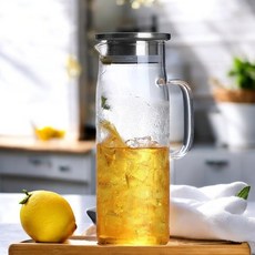 생활톡 내열유리 저그 카페 손잡이 냉장고 보리차 물병, 1개, 스텐뚜껑, 1L, 1000ml