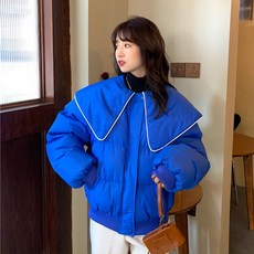 빅 카라 여성 숏 패딩 40대미시쇼핑몰 따뜻한 귀여운 여자점퍼 검정 파랑