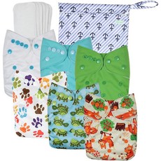 [기저귀 용품] Wegreeco Washable Reusable Baby Cloth Pocket Diapers 6 Pack + 6 Bamboo Inserts (with 1 Wet, 1set