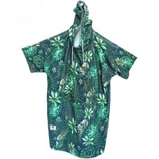 면 극세사 서프 판초 후드와 포켓이 있는 웨츠 체인지 타월 목욕 가운, Green Florals, 1개
