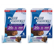 퓨어 프로틴 츄이 초콜릿 칩 로우 슈가 에너지 바 Pure Protein Bars Snacks 1.76oz 50g 6개입 2팩, 1개